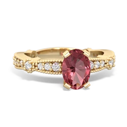 Pink Tourmaline Sparkling Tiara 7X5mm Oval 14K Yellow Gold ring R26297VL