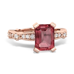 Pink Tourmaline Sparkling Tiara 8X6 Emerald-Cut 14K Rose Gold ring R26298EM