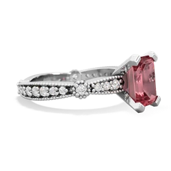 Pink Tourmaline Sparkling Tiara 8X6 Emerald-Cut 14K White Gold ring R26298EM