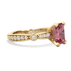 Pink Tourmaline Sparkling Tiara 8X6 Emerald-Cut 14K Yellow Gold ring R26298EM