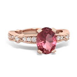 Pink Tourmaline Sparkling Tiara 8X6 Oval 14K Rose Gold ring R26298VL