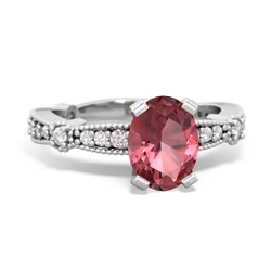 Pink Tourmaline Sparkling Tiara 8X6 Oval 14K White Gold ring R26298VL