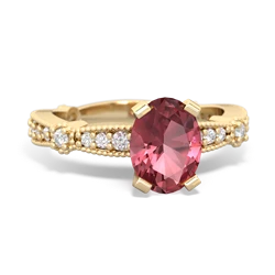 Pink Tourmaline Sparkling Tiara 8X6 Oval 14K Yellow Gold ring R26298VL