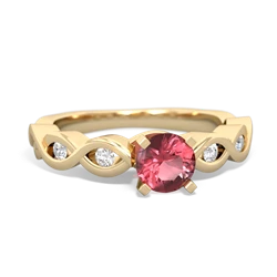 Pink Tourmaline Infinity 5Mm Round Engagement 14K Yellow Gold ring R26315RD