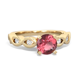 Pink Tourmaline Infinity 6Mm Round Engagement 14K Yellow Gold ring R26316RD