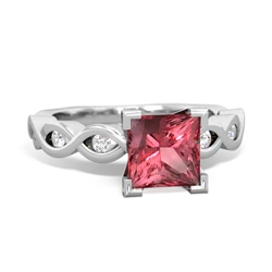 Pink Tourmaline Infinity 6Mm Princess Engagement 14K White Gold ring R26316SQ