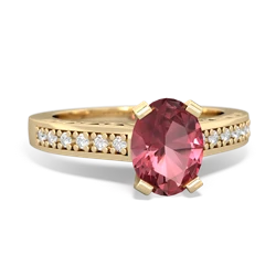 Pink Tourmaline Art Deco Engagement 8X6mm Oval 14K Yellow Gold ring R26358VL