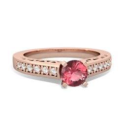 Pink Tourmaline Art Deco Engagement 5Mm Round 14K Rose Gold ring R26355RD