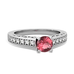 Pink Tourmaline Art Deco Engagement 5Mm Round 14K White Gold ring R26355RD