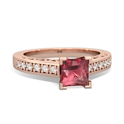 Pink Tourmaline Art Deco Engagement 5Mm Square 14K Rose Gold ring R26355SQ