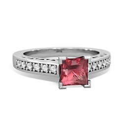 Pink Tourmaline Art Deco Engagement 5Mm Square 14K White Gold ring R26355SQ