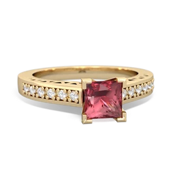 Pink Tourmaline Art Deco Engagement 5Mm Square 14K Yellow Gold ring R26355SQ