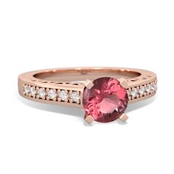 Pink Tourmaline Art Deco Engagement 6Mm Round 14K Rose Gold ring R26356RD