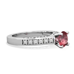 Pink Tourmaline Art Deco Engagement 6Mm Round 14K White Gold ring R26356RD