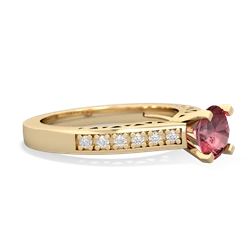 Pink Tourmaline Art Deco Engagement 6Mm Round 14K Yellow Gold ring R26356RD