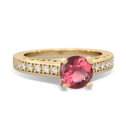 Pink Tourmaline Art Deco Engagement 6Mm Round 14K Yellow Gold ring R26356RD