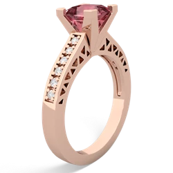 Pink Tourmaline Art Deco Engagement 6Mm Princess 14K Rose Gold ring R26356SQ