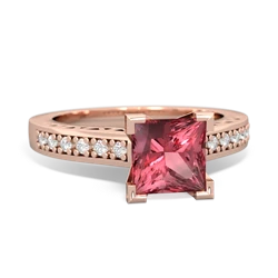 Pink Tourmaline Art Deco Engagement 6Mm Princess 14K Rose Gold ring R26356SQ