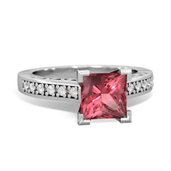 Pink Tourmaline Art Deco Engagement 6Mm Princess 14K White Gold ring R26356SQ