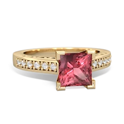 Pink Tourmaline Art Deco Engagement 6Mm Princess 14K Yellow Gold ring R26356SQ