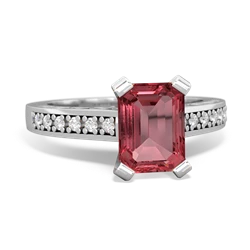 Pink Tourmaline Art Deco Engagement 8X6mm Emerald-Cut 14K White Gold ring R26358EM