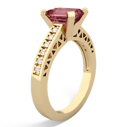 Pink Tourmaline Art Deco Engagement 8X6mm Emerald-Cut 14K Yellow Gold ring R26358EM