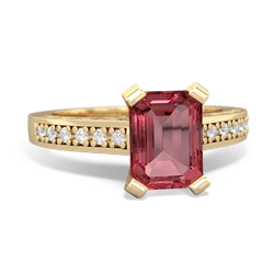 Pink Tourmaline Art Deco Engagement 8X6mm Emerald-Cut 14K Yellow Gold ring R26358EM