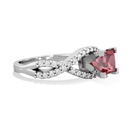 Pink Tourmaline Diamond Twist 5Mm Square Engagment  14K White Gold ring R26405SQ