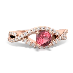 Pink Tourmaline Diamond Twist 5Mm Round Engagment  14K Rose Gold ring R26405RD