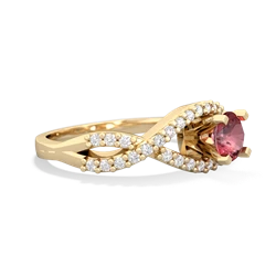 Pink Tourmaline Diamond Twist 5Mm Round Engagment  14K Yellow Gold ring R26405RD