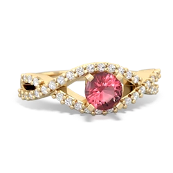 Pink Tourmaline Diamond Twist 5Mm Round Engagment  14K Yellow Gold ring R26405RD