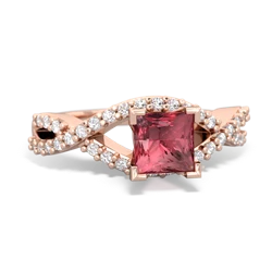 Pink Tourmaline Diamond Twist 5Mm Square Engagment  14K Rose Gold ring R26405SQ