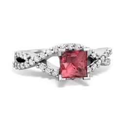 Pink Tourmaline Diamond Twist 5Mm Square Engagment  14K White Gold ring R26405SQ