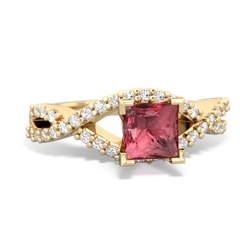 Pink Tourmaline Diamond Twist 5Mm Square Engagment  14K Yellow Gold ring R26405SQ