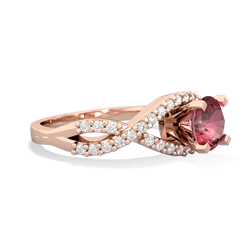 Pink Tourmaline Diamond Twist 6Mm Round Engagment  14K Rose Gold ring R26406RD