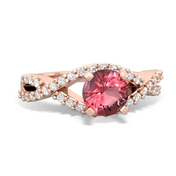 Pink Tourmaline Diamond Twist 6Mm Round Engagment  14K Rose Gold ring R26406RD