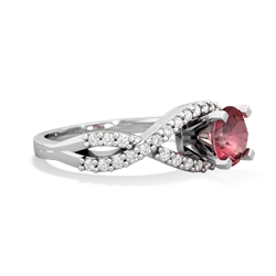 Pink Tourmaline Diamond Twist 6Mm Round Engagment  14K White Gold ring R26406RD