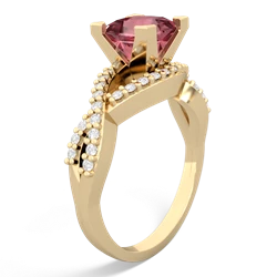 Pink Tourmaline Diamond Twist 6Mm Princess Engagment  14K Yellow Gold ring R26406SQ