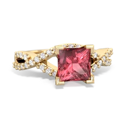 Pink Tourmaline Diamond Twist 6Mm Princess Engagment  14K Yellow Gold ring R26406SQ