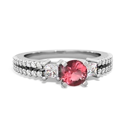 Pink Tourmaline Classic 5Mm Round Engagement 14K White Gold ring R26435RD