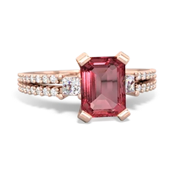 Pink Tourmaline Classic 8X6mm Emerald-Cut Engagement 14K Rose Gold ring R26438EM