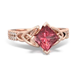 Pink Tourmaline Celtic Knot 6Mm Princess Engagement 14K Rose Gold ring R26446SQ