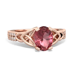 Pink Tourmaline Celtic Knot 8X6 Oval Engagement 14K Rose Gold ring R26448VL