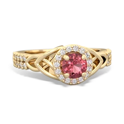 Pink Tourmaline Celtic Knot Halo 14K Yellow Gold ring R26445RH