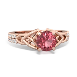 Pink Tourmaline Celtic Knot 6Mm Round Engagement 14K Rose Gold ring R26446RD