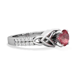 Pink Tourmaline Celtic Knot 6Mm Round Engagement 14K White Gold ring R26446RD