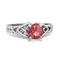 Pink Tourmaline Celtic Knot 6Mm Round Engagement 14K White Gold ring R26446RD