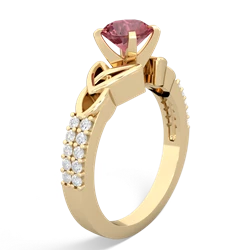 Pink Tourmaline Celtic Knot 6Mm Round Engagement 14K Yellow Gold ring R26446RD