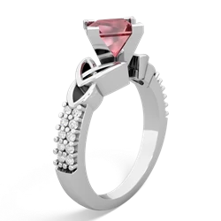 Pink Tourmaline Celtic Knot 6Mm Princess Engagement 14K White Gold ring R26446SQ