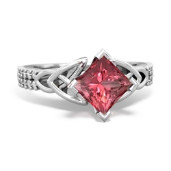 Pink Tourmaline Celtic Knot 6Mm Princess Engagement 14K White Gold ring R26446SQ